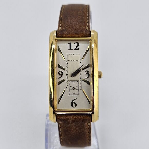 VTG Hamilton Women's Watch 22MM Gray Dial Brown Leather Bands New Battery - Picture 1 of 16